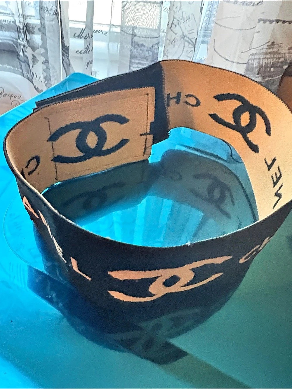 Chanel Logo Print Head Wrap in Black & Orange